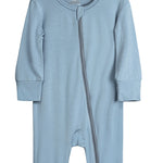 Beloved Bubs long sleeve bamboo romper in light blue – lightweight, hypoallergenic infant romper with stretchy fabric for comfort