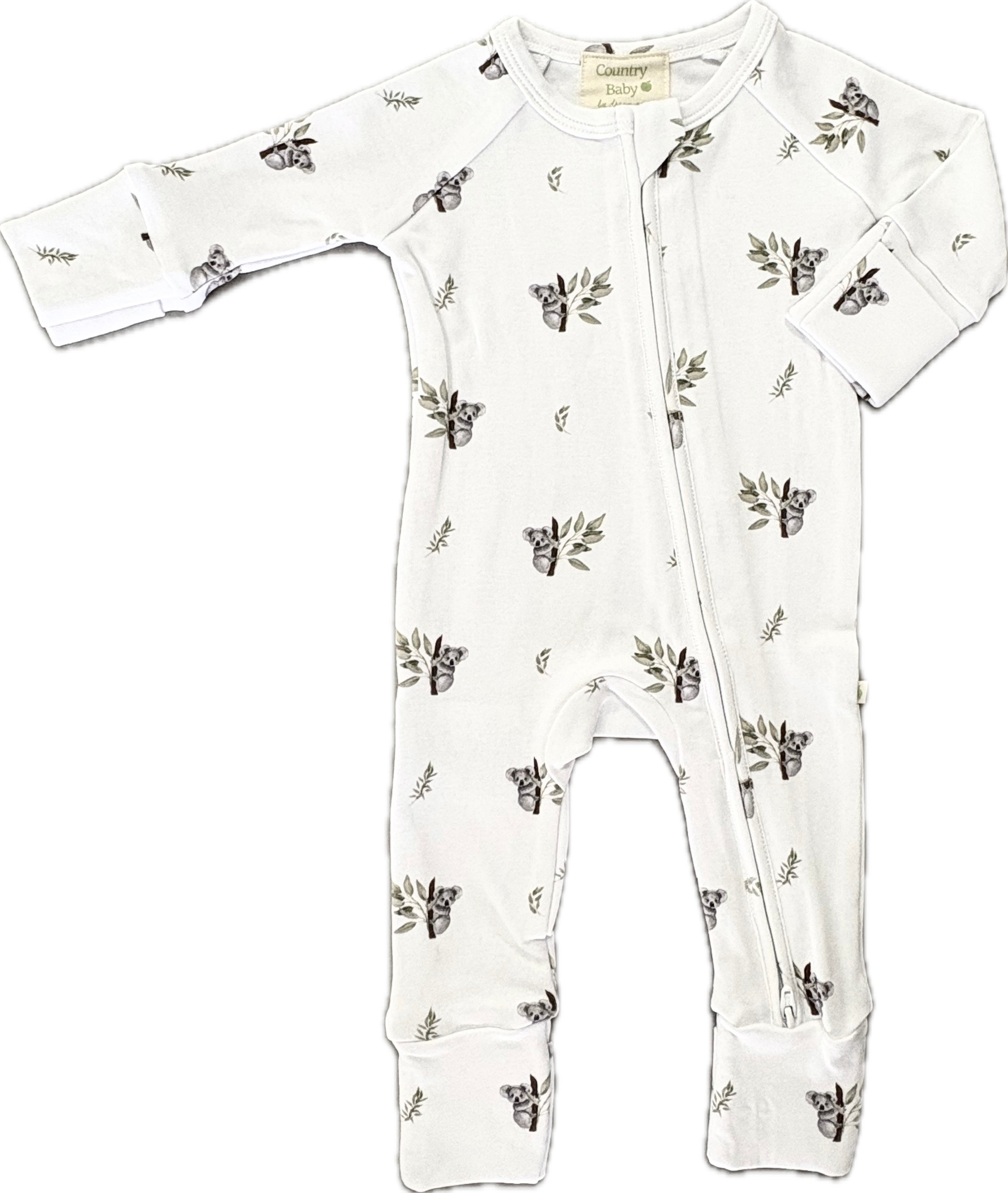 Front view of Country Baby organic koala long onesie