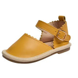 Mustard yellow leather girls sandals side profile